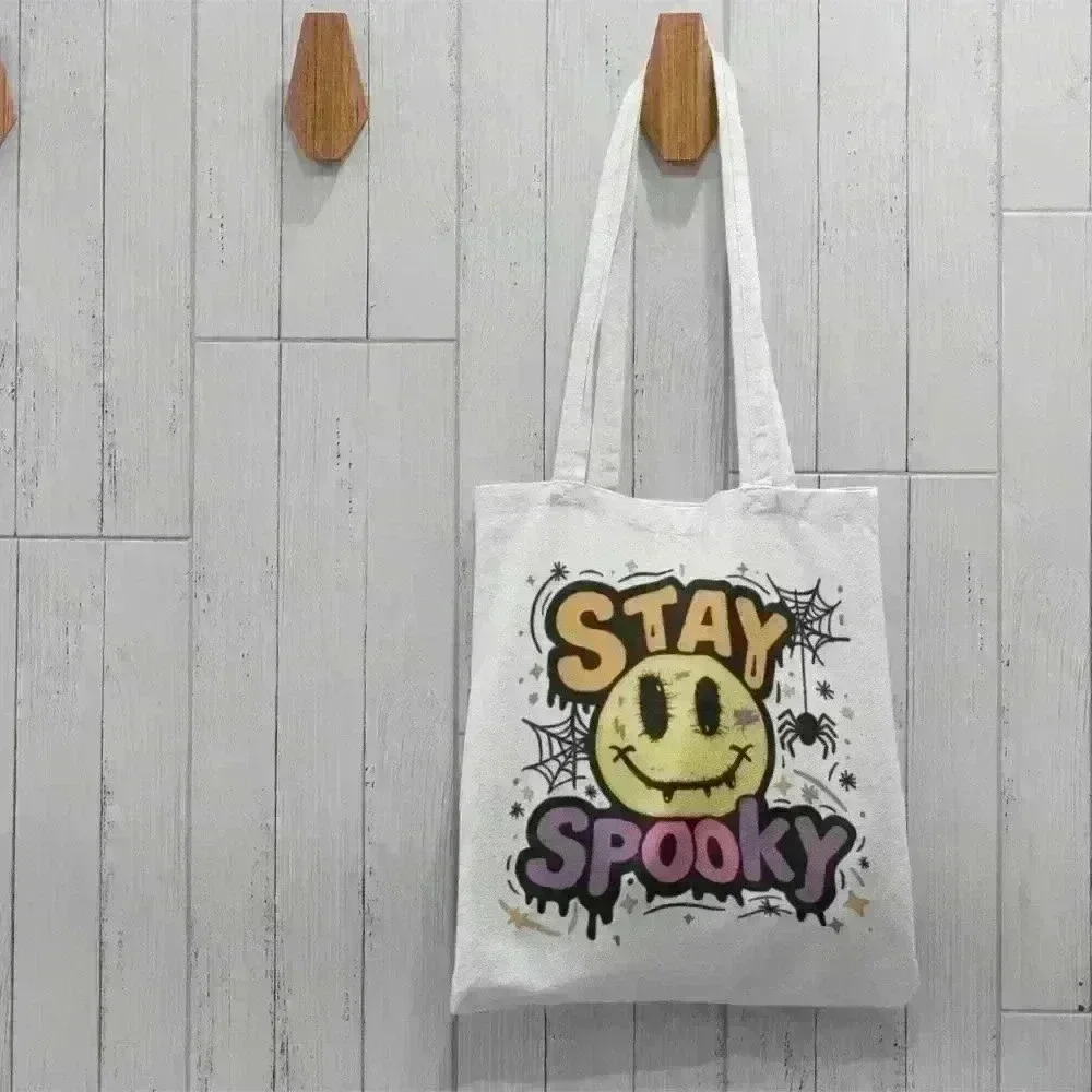 Stay Spooky Halloween Canvas Tote Bag – Reusable Eco-Friendly Shopping B…
